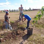 Participantes plantan árboles en centro comunitario
